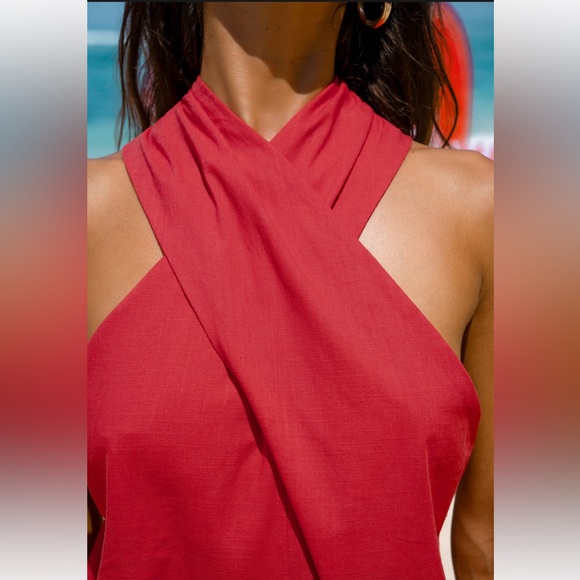 ‼️SOLD‼️ Sunshine Crisscross Halter Dress. Chic Red Halter Beach Dress ‼️SOLD‼️ - Picture 4 of 5